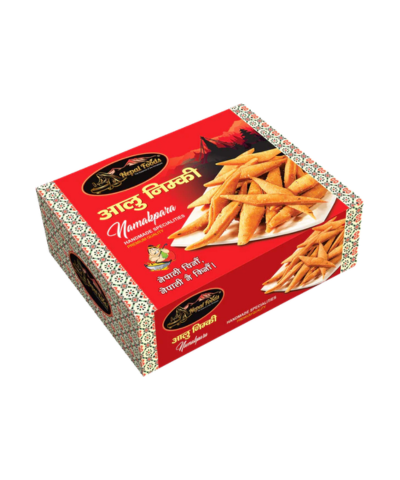 Box of Namkeen with images of snack sticks on a white background