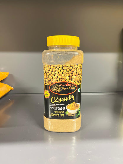 Jar of coriander spice powder – authentic Nepali product available in the UK