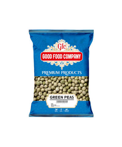 Bag of Good Food Company green peas on a white background