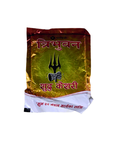 Packaged product with a gold and red label on a white background