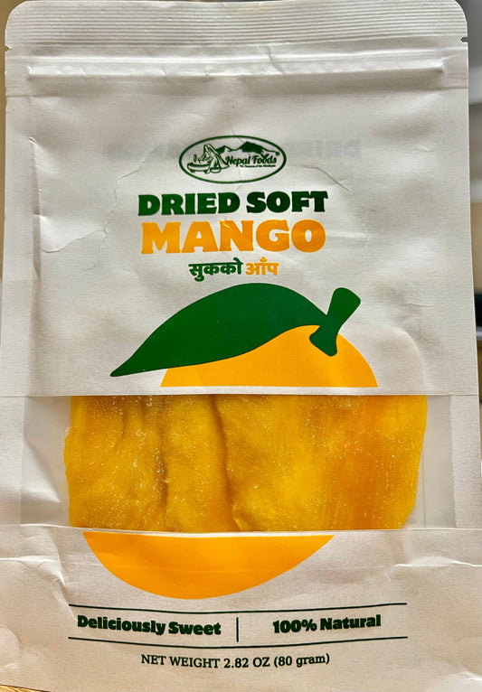 Packaged dried soft mangoes – authentic Nepali product available in the UK